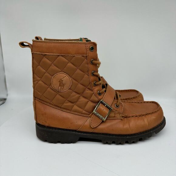 Polo By Ralph Lauren Ranger Tumbled Leather and Quilted Brown Ankle Boot Mens 6 - Picture 11 of 16